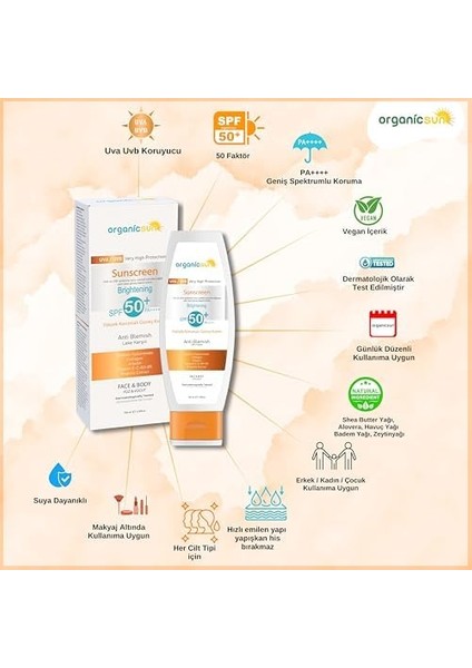 Organicsun Spf 50+ Yüz ve Vücut Güneş Kremi 100ML – Leke Karşıtı, Yüksek Korumalı, Suya Dayanıklı, Her Cilt Tipine Uygun, Vegan modelleri