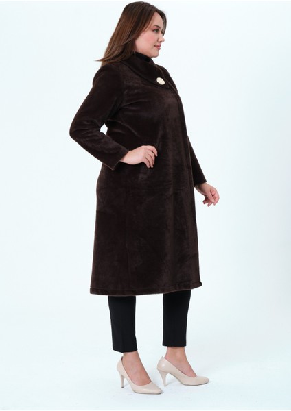 Aysefa Kadın Büyük Beden Fok Kumaş Astarlı Şal Yaka Kaban fırsatları