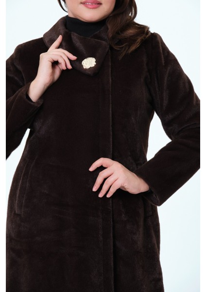 Aysefa Kadın Büyük Beden Fok Kumaş Astarlı Şal Yaka Kaban indirimleri