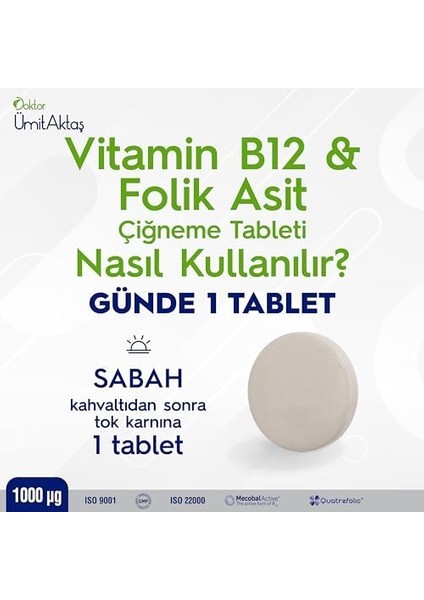 Dr. Ümit Aktaş Vitamin B12 & Folikasit - Aktif B9-30 Tablet fiyatları