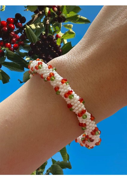 Kiraz El Işçiliği Kadın Bileklik Blks1 Beyaz Renk 19CM Takı fiyatları