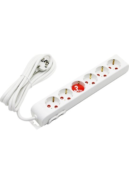 6lı - 3mt Uzatma Kablo - Topraklı Grup Priz (5148)
