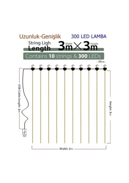 8 Fonksiyonlu Uzaktan Kumandalı Peri Perde LED - 3x3 Metre Günışığı fiyatları