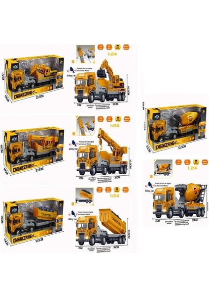 KLX800-241-42-43-244 Işıklı Müzikli 1:24 Iş Makina Kız Erkek Çocuk Oyuncak Eğitici Oyuncaklar