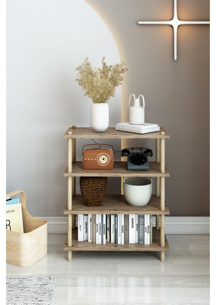 4 Katlı Dekoratif Raf Ahşap Kitaplık Minimalist Mobilya