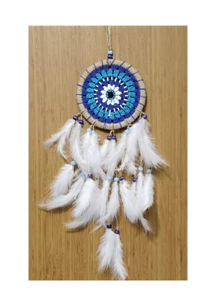 Nazar Boncuğu Desenli Dream Catcher El Yapımı Kuş Tüylü Rüya Kapanı Duvar Süsü modelleri