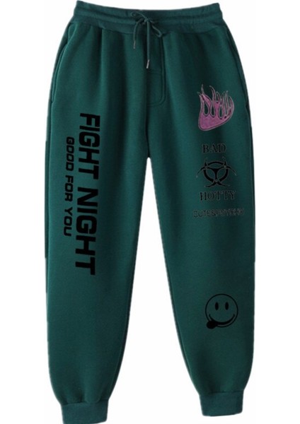 Punıx Büyük Beden Özel Üretim Fıght Nıght Baskılı %100 Pamuk Kışlık Yeni Trend Sokak Stil Erkek Eşofman Altı