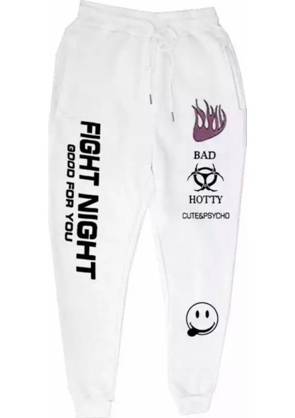 Punıx Büyük Beden Özel Üretim Fıght Nıght Baskılı %100 Pamuk Kışlık Yeni Trend Sokak Stil Erkek Eşofman Altı