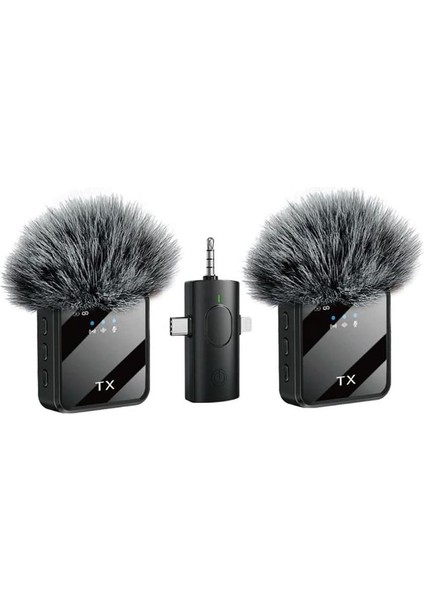 Wireless Microphone Kablosuz Yaka Mikrofonu Video Youtube Tiktok Canlı Yayın Stüdyo Mikrofon (F11-2 Tüylü Ikili Vlog Live Show)