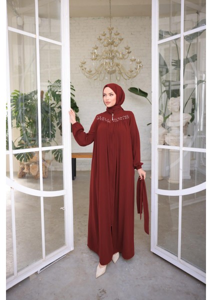 Bordo Robalı Boncuklu Ferace NSR5016 fırsatları