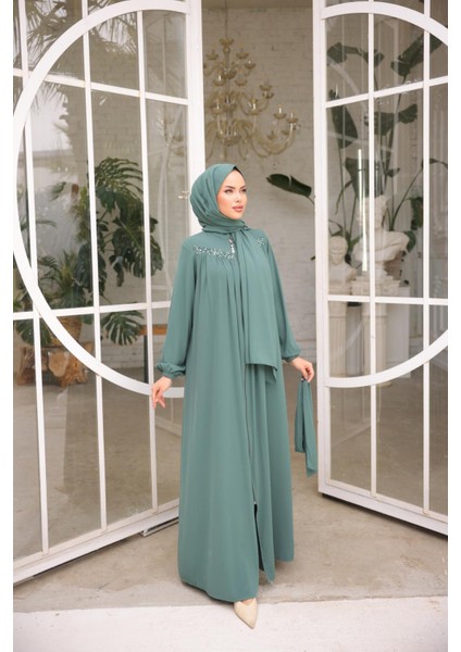 Mint Robalı Boncuklu Ferace NSR5016