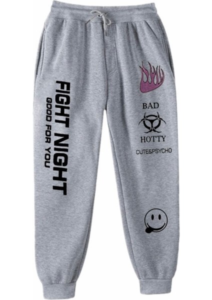 Punıx Büyük Beden Özel Üretim Fıght Nıght Baskılı %100 Pamuk Kışlık Yeni Trend Sokak Stil Erkek Eşofman Altı