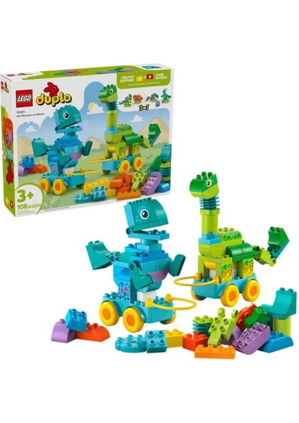 10451 LEGO Duplo 3'ü1 Arada Tekerlekli Dinozorlar 103 Parça +3 Yaş Kız Erkek Çocuk Oyuncak Eğitici O