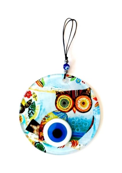 Bilgin Baykuş Nazar Boncuklu 12 Santimetre Füzyon Cam Duvar Süsü fiyatları