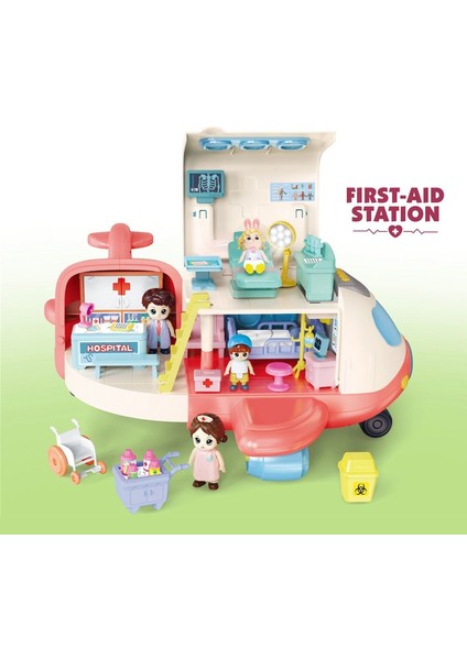 GB0513 Sesli Aksesuarlı Açılıp-Katlanabilir Hastane Uçak -Vardem Oyuncak Kız Erkek Çocuk Oyuncak Eği modelleri