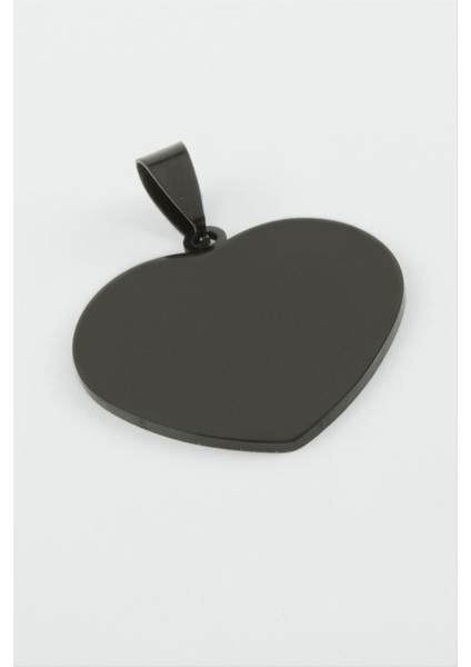 Techmrt Kalp Isim Yazılabilir Çelik Kolye Ucu 2,5 Cm-Siyah