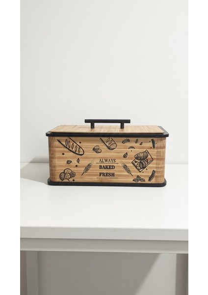 Kapaklı Ahşap Ekmeklik - Dekoratif Desenli Ekmek Saklama Kutusu - Lüx Büyük Ekmek Dolabı