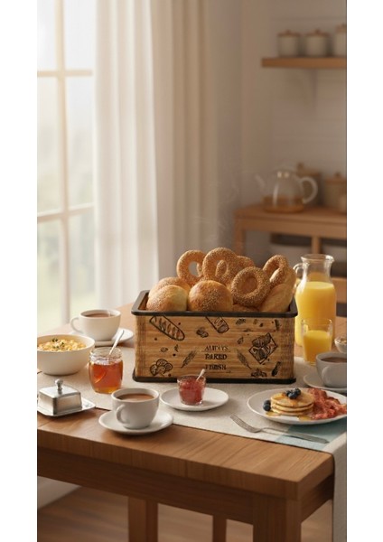 Kapaklı Ahşap Ekmeklik - Dekoratif Desenli Ekmek Saklama Kutusu - Lüx Büyük Ekmek Dolabı fırsatları