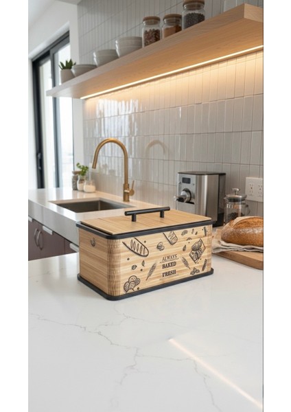 Kapaklı Ahşap Ekmeklik - Dekoratif Desenli Ekmek Saklama Kutusu - Lüx Büyük Ekmek Dolabı indirimleri