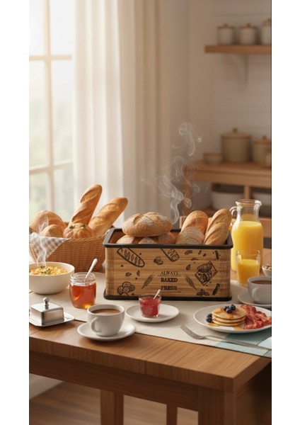 Kapaklı Ahşap Ekmeklik - Dekoratif Desenli Ekmek Saklama Kutusu - Lüx Büyük Ekmek Dolabı