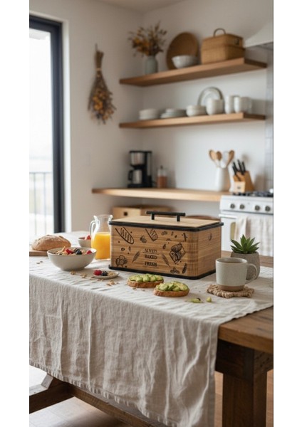 Kapaklı Ahşap Ekmeklik - Dekoratif Desenli Ekmek Saklama Kutusu - Lüx Büyük Ekmek Dolabı