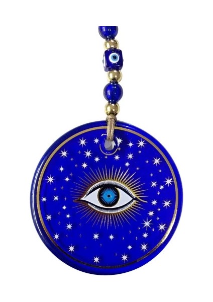 Mavi Yıldız Işlemeli Göz Model Duvar Süsü Nazar Boncuklu Duvar Dekoru