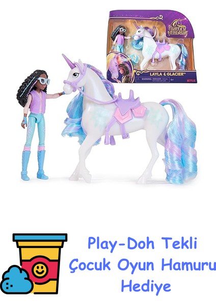 Layla ve Tek Boynuzlu At Glacier Seti – Sevilen Netflix Dizisinden Yaklaşık 12 cm Orijinal Figürler, 4 Yaş+ Için + Play-Doh Oyun Hamuru