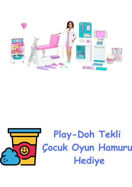 'nin Polikliniği Oyun Seti , Esmer Barbie Doktor Bebek (30 Cm), 30'dan Fazla Parça Oyuncak, 3 Yaş ve Üzeri Kızlar Için GTN61 + Play-Doh Oyun Hamuru