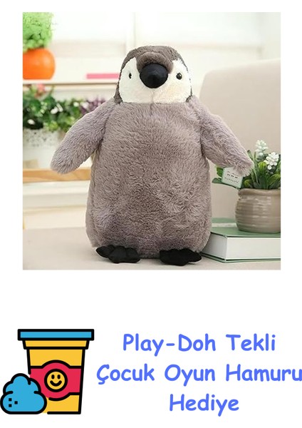 Peluş 50 cm Oyuncak Penguen Sevgililer Günü Yılbaşı Doğum Günü Hediyelik Büyük Peluş Yumuşak Tüylü + Play-Doh Oyun Hamuru
