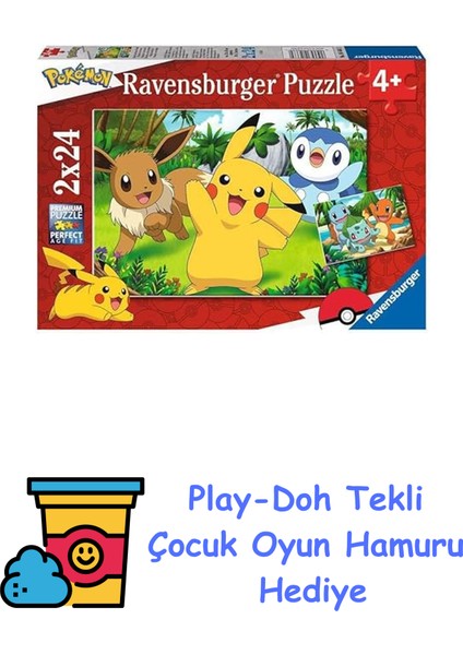 Çocuk Yapbozu 05668 - Pikachu ve Arkadaşları - 2 x 24 Parça Pokemon Yapboz, 4 Yaşından Büyük Çocuklar Için, Pokemon Hediyeleri + Play-Doh Oyun Hamuru