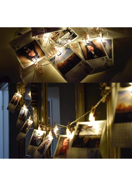 EE46YT1440 LED Işıklı Fotoğraf Asma Işık Süsleme Mandalları, Bakır Renkli