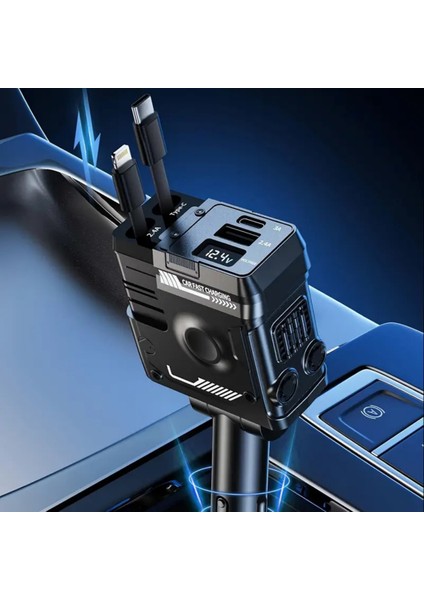 Acl Acc-02 66W Starlight Araç Şarj Cihazı | 4in1 Arada Kablo | Geri Çekilebilir | Type-C Lightning USB Girişli