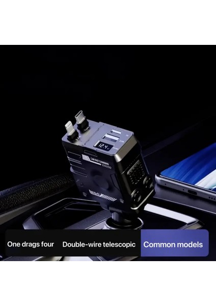 Acl Acc-02 66W Starlight Araç Şarj Cihazı | 4in1 Arada Kablo | Geri Çekilebilir | Type-C Lightning USB Girişli