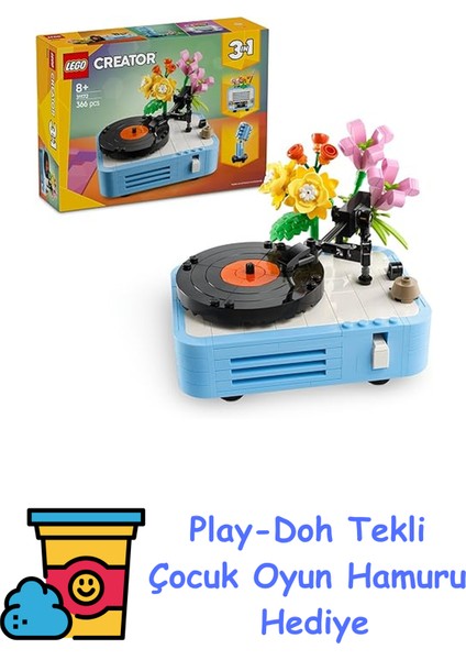 Creator 3’ü 1 Arada Çiçekli Pikap 31172-8 Yaş ve Üzeri Kız ve Erkek Çocuklar Için Radyo ve Mikrofona Dönüşebilen Yaratıcı Oyuncak Yapım Seti, Müzik Oyuncakları Ya + Play-Doh Oyun Hamuru