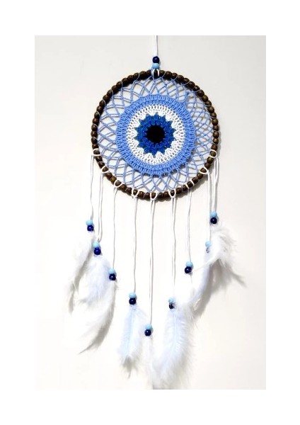 Nazar Boncuğu Motifli El Yapımı Buz Mavisi Renginde Düş Kapanı Duvar Süsü fiyatları