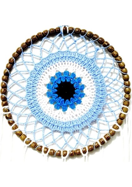 Nazar Boncuğu Motifli El Yapımı Buz Mavisi Renginde Düş Kapanı Duvar Süsü modelleri