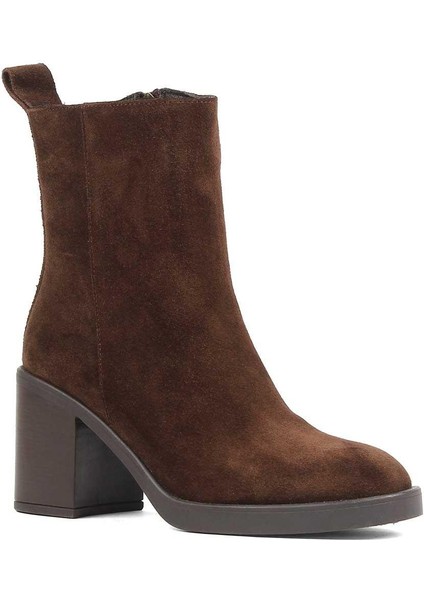 Kadın Kahverengi Kalın Topuklu Süet Deri Bot fiyatları