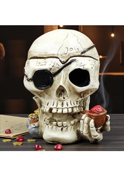 Kapaklı Reçine Kafatası Küllük Gotik Vintage Dekoratif Sigara Küllüğü Ev Ofis Masa Süsü Kurukafa 3