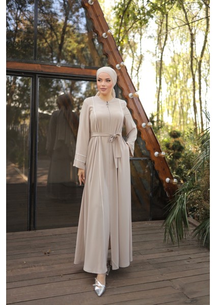 Ankanoor Açık Bej Kol Ağzı ve Önü Çift Biyeli Ferace ANKA255045 modelleri