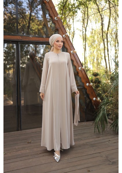 Ankanoor Açık Bej Kol Ağzı ve Önü Çift Biyeli Ferace ANKA255045 indirimleri