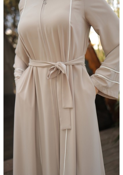 Ankanoor Açık Bej Kol Ağzı ve Önü Çift Biyeli Ferace ANKA255045