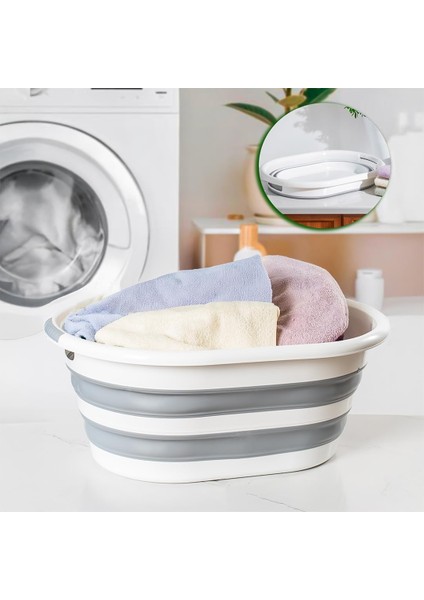 LA-550 Katlanabilir Çamaşır Sepeti Akordiyon Katlanır Sele Sepet Silikon Çamaşır Sepeti 40 L