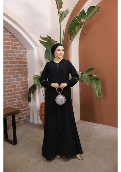 Ankanoor Siyah Balon Kol Taşlı Ferace ANKA255017