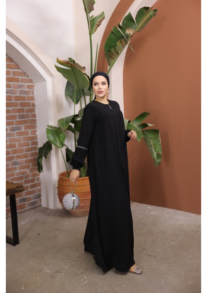 Ankanoor Siyah Balon Kol Taşlı Ferace ANKA255017 fırsatları