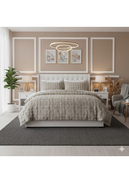 Comfort Set Yorgan Seti Seti Çift Kişilik Puff Loria Bej