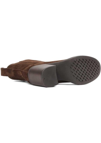 Kadın Kahverengi Kalın Topuklu Süet Deri Bot indirimleri