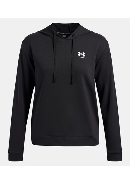 6005511-001-UA Rival Terry Hoodie Siyah Kapüşon Yaka Normal Düz Kadın Sweatshırt modelleri