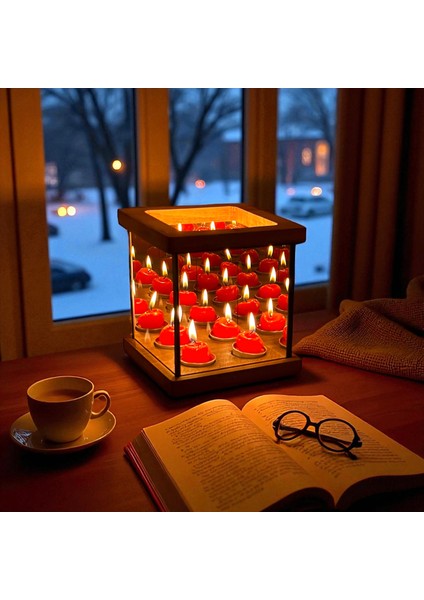 Kaira - Dekoratif Sonsuzluk Efektli Ahşap Tealight Mumluk