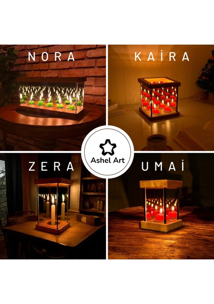 Kaira - Dekoratif Sonsuzluk Efektli Ahşap Tealight Mumluk indirimleri