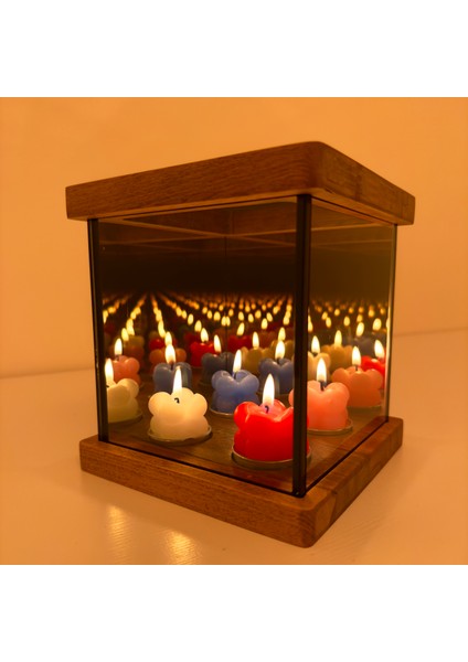 Kaira - Dekoratif Sonsuzluk Efektli Ahşap Tealight Mumluk
